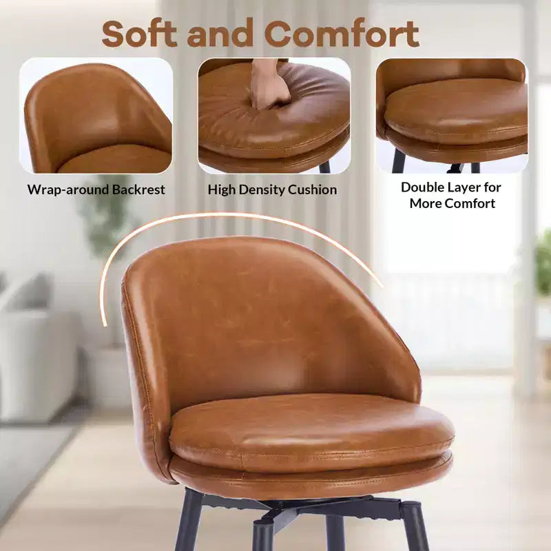 Swivel Bar Stools Set of 2, Counter Bar Chairs with Back and Metal Legs, Upholstered Barstools for Kitchen Island, Dining Room