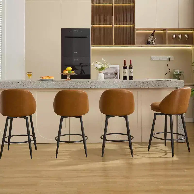 Swivel Bar Stools Set of 2, Counter Bar Chairs with Back and Metal Legs, Upholstered Barstools for Kitchen Island, Dining Room