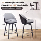 Swivel Bar Stools Set of 2, Counter Bar Chairs with Back and Metal Legs, Upholstered Barstools for Kitchen Island, Dining Room