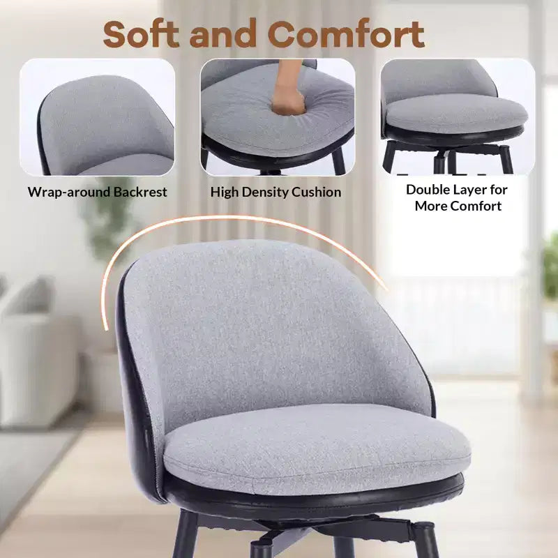 Swivel Bar Stools Set of 2, Counter Bar Chairs with Back and Metal Legs, Upholstered Barstools for Kitchen Island, Dining Room