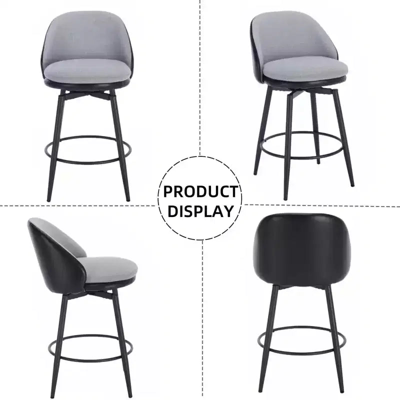 Swivel Bar Stools Set of 2, Counter Bar Chairs with Back and Metal Legs, Upholstered Barstools for Kitchen Island, Dining Room