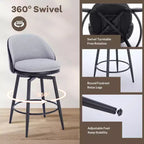 Swivel Bar Stools Set of 2, Counter Bar Chairs with Back and Metal Legs, Upholstered Barstools for Kitchen Island, Dining Room