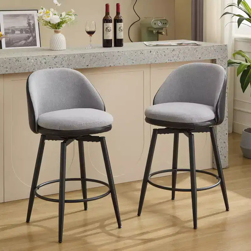 Swivel Bar Stools Set of 2, Counter Bar Chairs with Back and Metal Legs, Upholstered Barstools for Kitchen Island, Dining Room