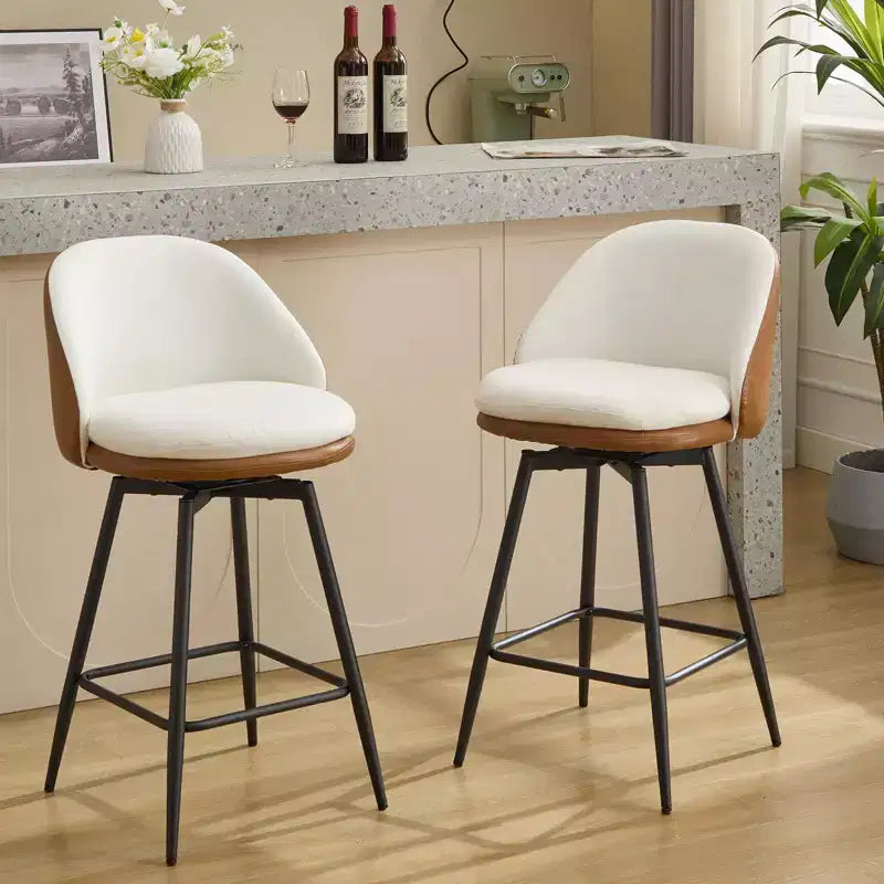 Swivel Bar Stools, Counter Bar Chairs with Back and Metal Legs, Upholstered Barstools for Kitchen Island, Dining Room