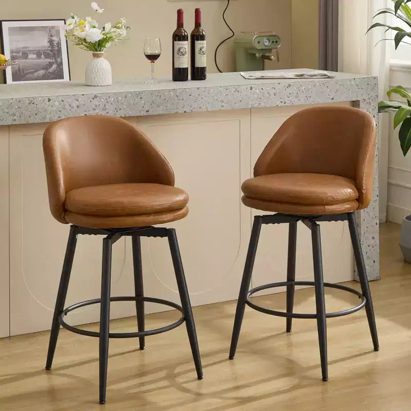 Swivel Bar Stools, Counter Bar Chairs with Back and Metal Legs, Upholstered Barstools for Kitchen Island, Dining Room