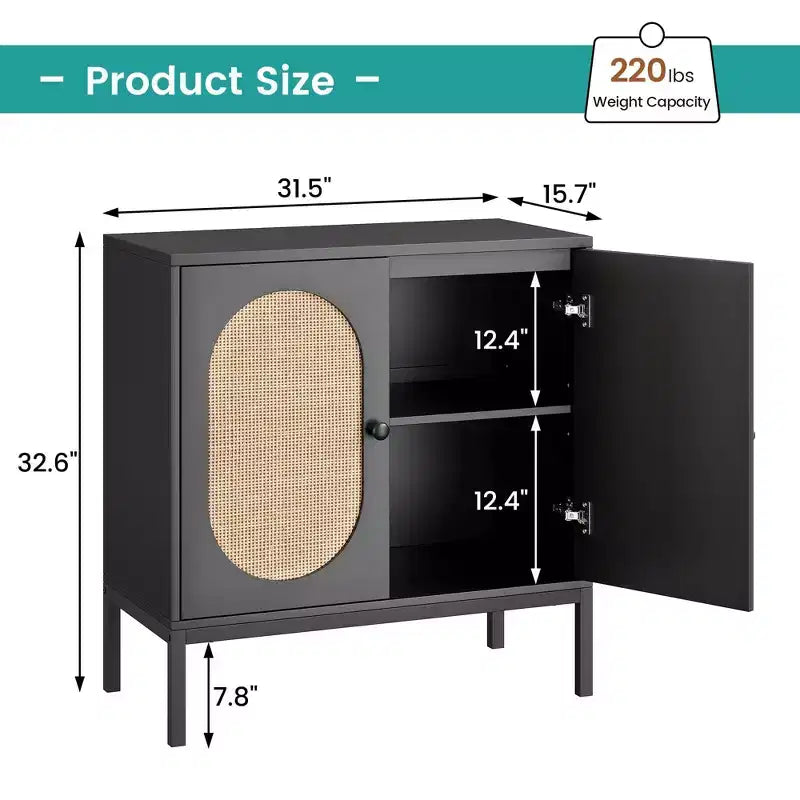CuisinSmart Aparador de buffet de 31.5'' con mimbre de ratán, gabinete de cocina con 2 puertas de ratán, gabinetes de cocina para comedor y cocina
