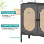 CuisinSmart Aparador de buffet de 31.5'' con mimbre de ratán, gabinete de cocina con 2 puertas de ratán, gabinetes de cocina para comedor y cocina