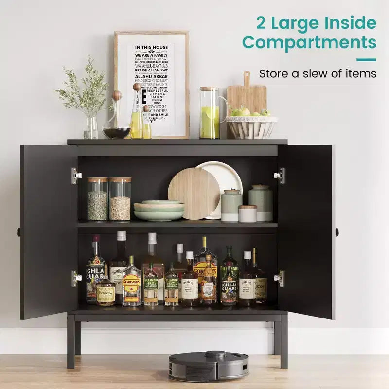 CuisinSmart Aparador de buffet de 31.5'' con mimbre de ratán, gabinete de cocina con 2 puertas de ratán, gabinetes de cocina para comedor y cocina