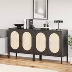 CuisinSmart Aparador de buffet de 31.5'' con mimbre de ratán, gabinete de cocina con 2 puertas de ratán, gabinetes de cocina para comedor y cocina