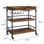 3-Tier Bar Cart with Wheels Mobile Beverage Wine Cart with Storage Shelf, Vintage Style Wood & Metal Drink Caddy for Home, Party