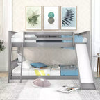Okak 79.1IN Full-Over-Full Bunk Bed with Convertible Slide, Kids Bunk Beds with Guardrail and Ladder, Bed Frames for Kids Room, Play Room, Gray