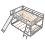 Okak 79.1IN Litera de tamaño matrimonial con tobogán convertible, Literas para niños con barandilla y escalera, Estructuras de cama para habitación infantil, sala de juegos, Gris