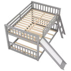Okak 79.1IN Litera de tamaño matrimonial con tobogán convertible, Literas para niños con barandilla y escalera, Estructuras de cama para habitación infantil, sala de juegos, Gris