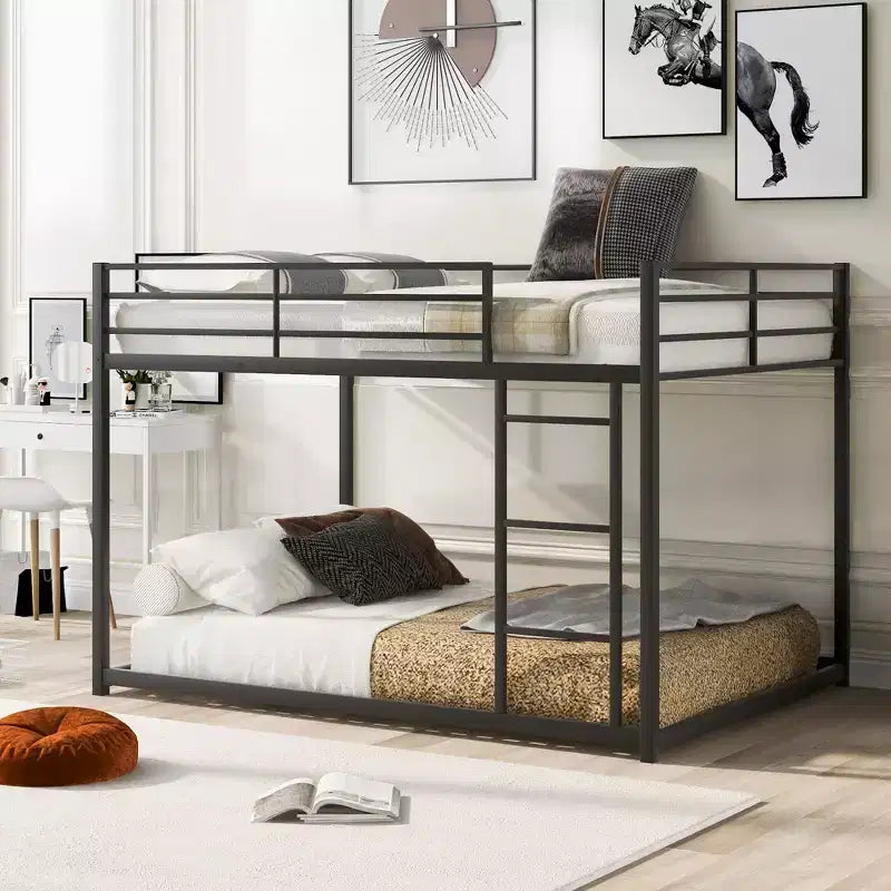 Okak 77.1IN Litera de Metal de Tamaño Completo, Cama Individual con Escalera y Barandilla de Seguridad, Literas para Niños para Dormitorio, Dormitorio, Negro