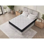 Okak Modern 10 pulgadas, colchón híbrido de muelles ensacados, azul marino y blanco, con alivio de presión para un sueño cómodo, colchones con certificación CertiPUR-US