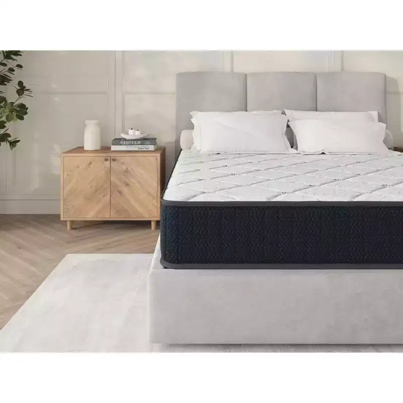 Okak Modern 10 pulgadas, colchón híbrido de muelles ensacados, azul marino y blanco, con alivio de presión para un sueño cómodo, colchones con certificación CertiPUR-US