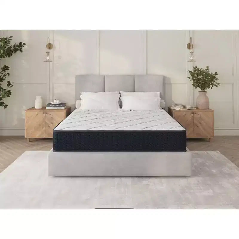 Okak Modern 10 pulgadas, colchón híbrido de muelles ensacados, azul marino y blanco, con alivio de presión para un sueño cómodo, colchones con certificación CertiPUR-US