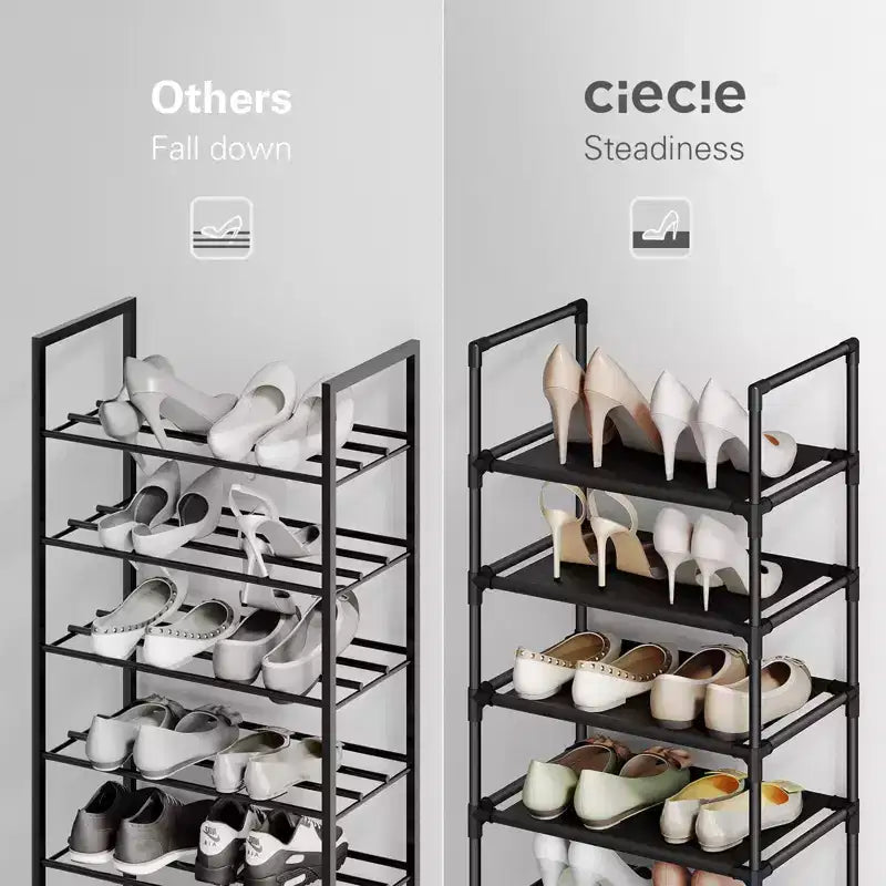 Zapatero de 10 niveles, organizador de zapatos, zapateros para armario, estante para zapatos con estructura de metal para entrada, zapatero alto, zapateros anchos, una fila