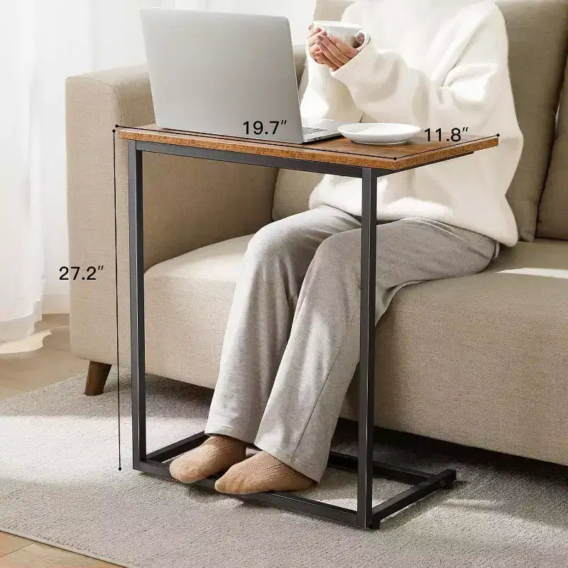 Mesa auxiliar en forma de C con bandeja de café para sofá, mesa auxiliar para portátil, TV, snack, con estructura de metal, adecuada para mesas de centro, sofás, salas de estar, dormitorios