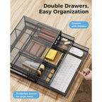 2 Tier Monitor Stand, Metal Monitor Riser with Drawer, Desk Organizer, Monitor Stand with Storage, Desktop Computer Stand for PC, Laptop, Printer
