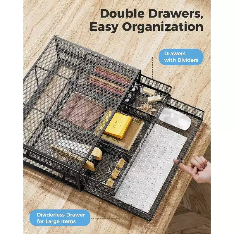 2 Tier Monitor Stand, Metal Monitor Riser with Drawer, Desk Organizer, Monitor Stand with Storage, Desktop Computer Stand for PC, Laptop, Printer