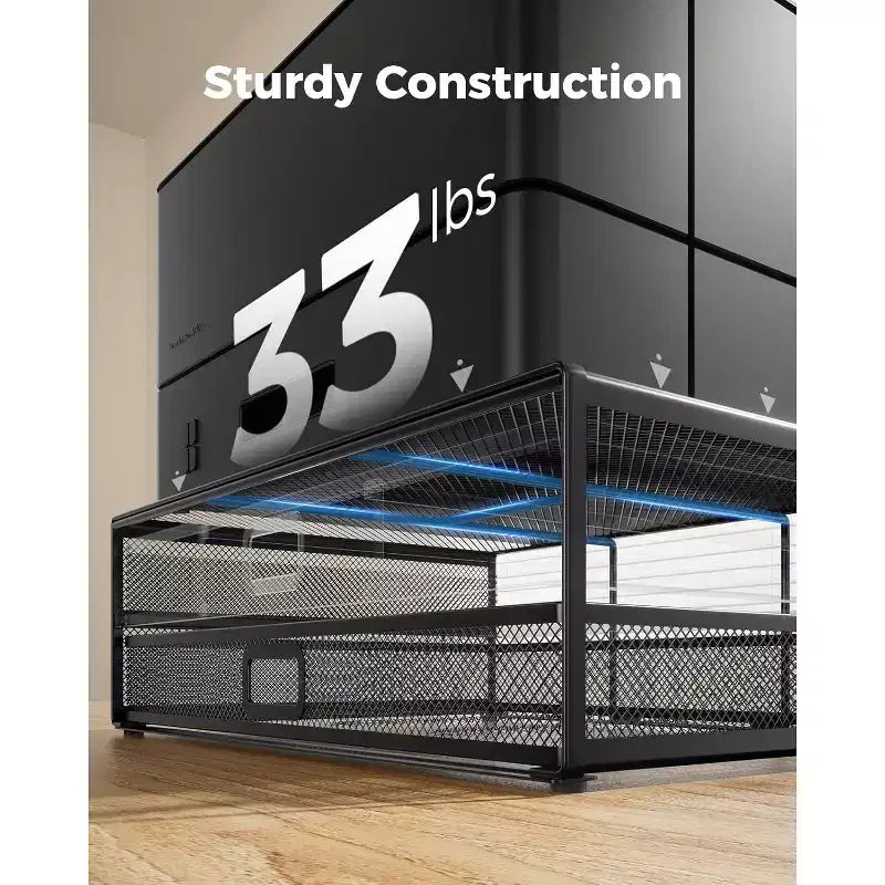 2 Tier Monitor Stand, Metal Monitor Riser with Drawer, Desk Organizer, Monitor Stand with Storage, Desktop Computer Stand for PC, Laptop, Printer