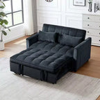 PexFix 3 in 1 Convertible Sleeper Sofa Bed Pull Out Couch Adjustable Backrest Velvet Loveseat Futon Sofa with Pillows for Living Room Apartment Black