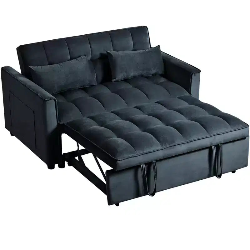 PexFix 3 in 1 Convertible Sleeper Sofa Bed Pull Out Couch Adjustable Backrest Velvet Loveseat Futon Sofa with Pillows for Living Room Apartment Black