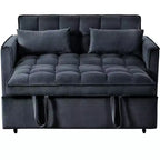 PexFix 3 in 1 Convertible Sleeper Sofa Bed Pull Out Couch Adjustable Backrest Velvet Loveseat Futon Sofa with Pillows for Living Room Apartment Black