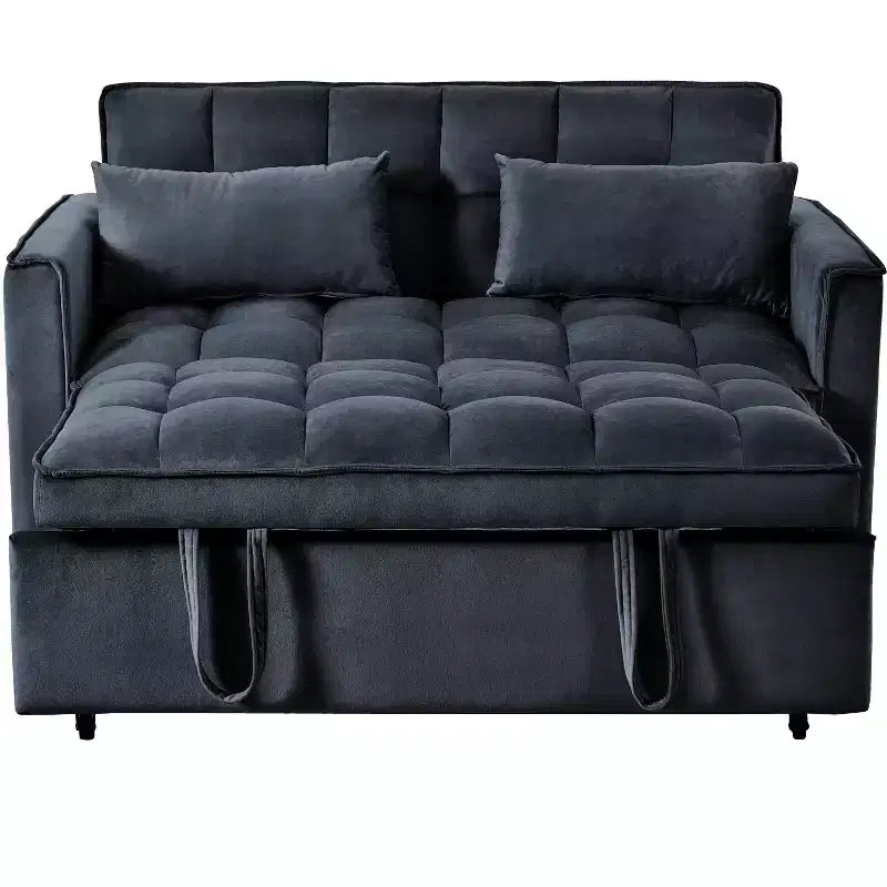 PexFix 3 in 1 Convertible Sleeper Sofa Bed Pull Out Couch Adjustable Backrest Velvet Loveseat Futon Sofa with Pillows for Living Room Apartment Black