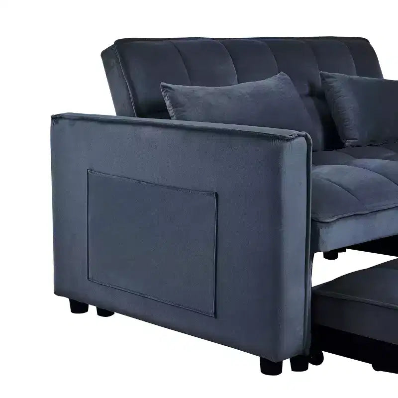 PexFix 3 in 1 Convertible Sleeper Sofa Bed Pull Out Couch Adjustable Backrest Velvet Loveseat Futon Sofa with Pillows for Living Room Apartment Black