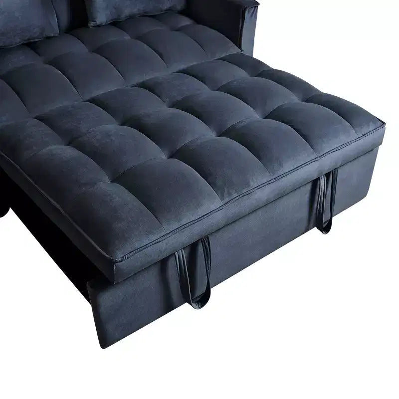 PexFix 3 in 1 Convertible Sleeper Sofa Bed Pull Out Couch Adjustable Backrest Velvet Loveseat Futon Sofa with Pillows for Living Room Apartment Black