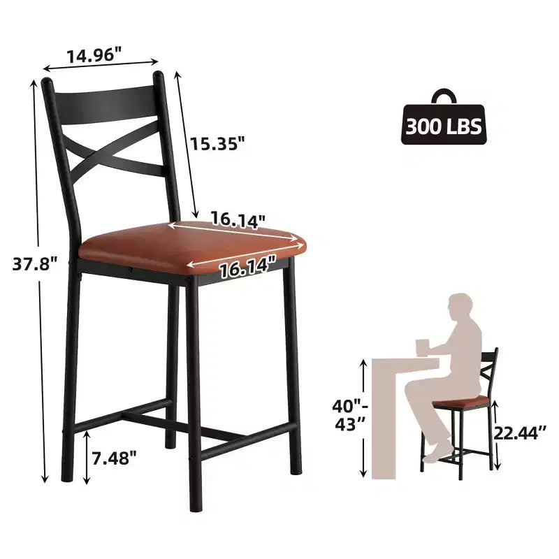 Juego de 2 taburetes de bar de altura de mostrador con respaldo, sillas de bar tapizadas de cuero sintético con cojín grueso y reposapiés