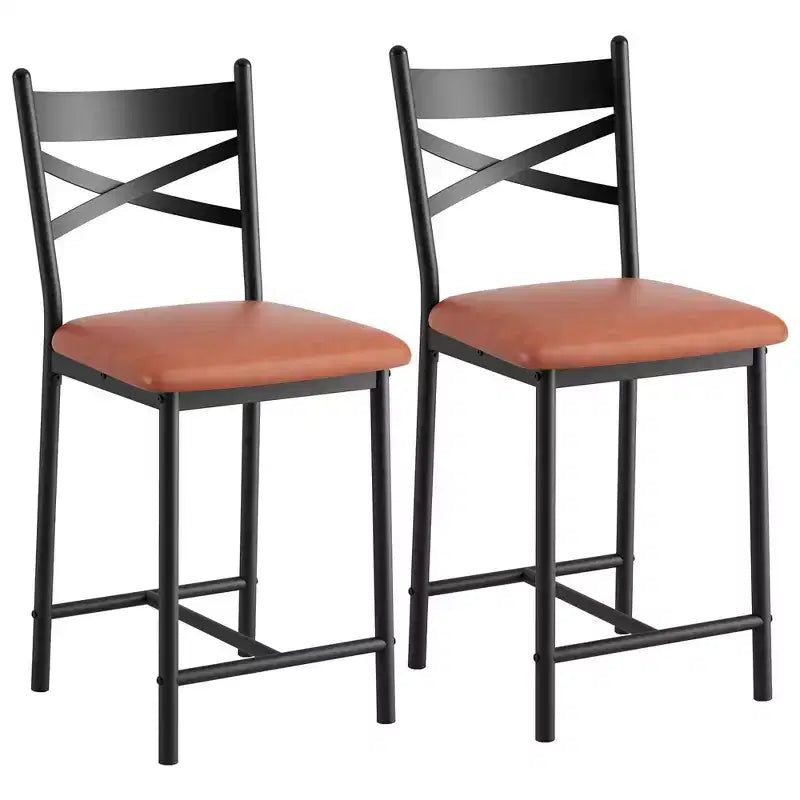 Juego de 2 taburetes de bar de altura de mostrador con respaldo, sillas de bar tapizadas de cuero sintético con cojín grueso y reposapiés