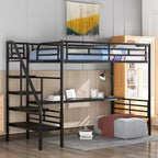 Metal Heavy Duty Loft Bed with Desk Twin Size Loft Bed Frame with Stairs for Bedroom Dorm Room or Guestroom, Black