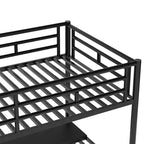 Cama alta de metal de alta resistencia con escritorio, cama alta individual con escaleras para dormitorio, habitación de estudiantes o de invitados, negra