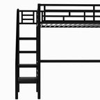 Cama alta de metal de alta resistencia con escritorio, cama alta individual con escaleras para dormitorio, habitación de estudiantes o de invitados, negra
