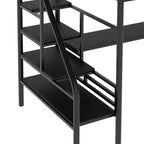 Cama alta de metal de alta resistencia con escritorio, cama alta individual con escaleras para dormitorio, habitación de estudiantes o de invitados, negra