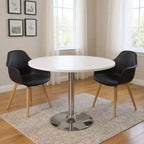 HomeRoots Mesa de comedor de 36 pulgadas con tapa redonda de madera negra y plateada y base de pedestal de metal