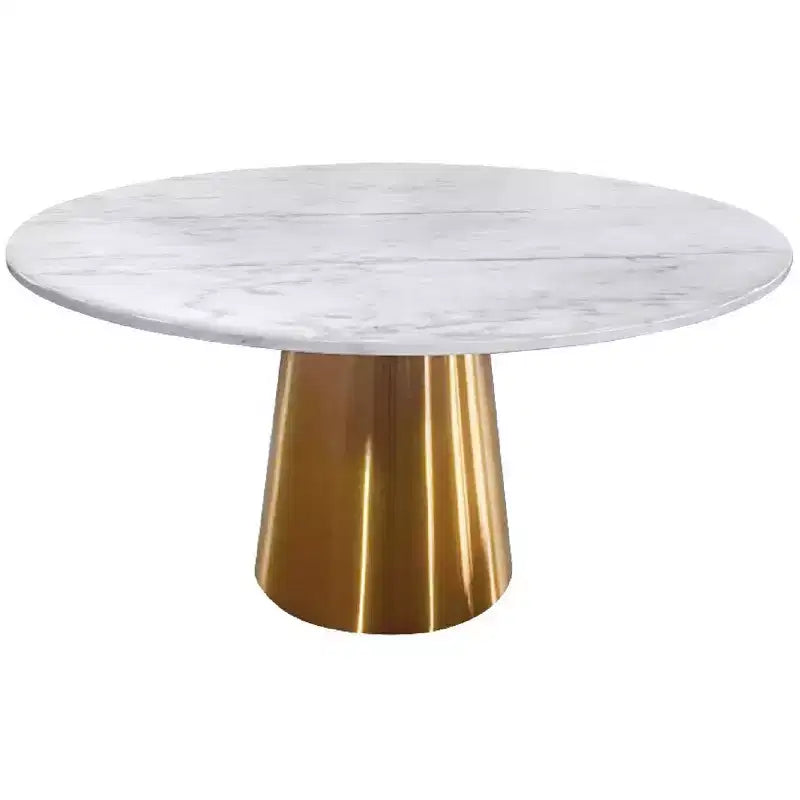 HomeRoots 54 Gray White and Gold Marble and Metal Pedestal Base Round Top Dining Table