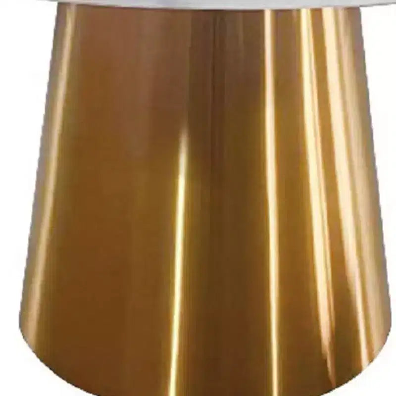 HomeRoots 54 Gray White and Gold Marble and Metal Pedestal Base Round Top Dining Table