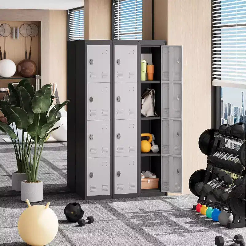 72 Inch Metal Storage Locker with 4 Lockable Doors, Heavy-Duty Steel Employee Locker for Office, Gym, Garage