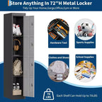 72 Inch Metal Storage Locker with 4 Lockable Doors, Heavy-Duty Steel Employee Locker for Office, Gym, Garage