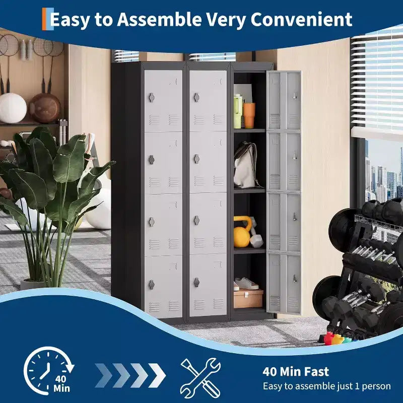72 Inch Metal Storage Locker with 4 Lockable Doors, Heavy-Duty Steel Employee Locker for Office, Gym, Garage