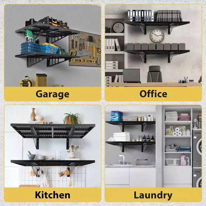Storage Rack, 2 Pack 2x3ft Garage Wall Shelves, Garage Wall Shelving Wall Garage Storage Shelves Floating Wall Shelves, Wall Mounted 560lbs Capacity