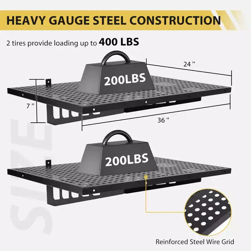 Storage Rack, 2 Pack 2x3ft Garage Wall Shelves, Garage Wall Shelving Wall Garage Storage Shelves Floating Wall Shelves, Wall Mounted 560lbs Capacity