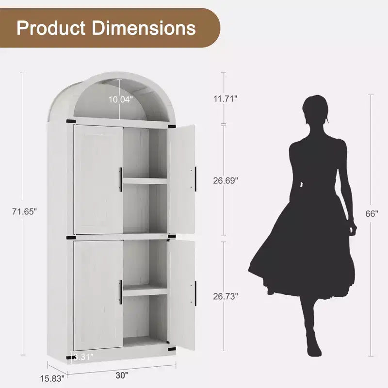 Arched Cabinet 71.6 Tall Kitchen Pantry, Farmhouse Storage Cabinet, Large Bookshelf with Doors, Arched Bookcase with Cabinets,5 Tier Kitchen Cabinets