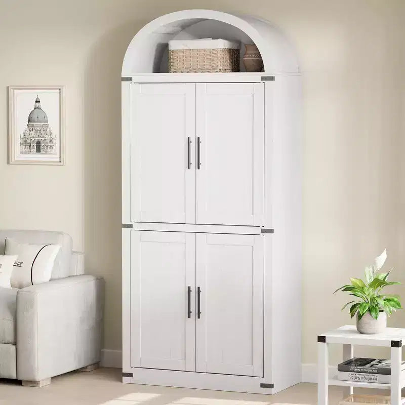 Arched Cabinet 71.6 Tall Kitchen Pantry, Farmhouse Storage Cabinet, Large Bookshelf with Doors, Arched Bookcase with Cabinets,5 Tier Kitchen Cabinets