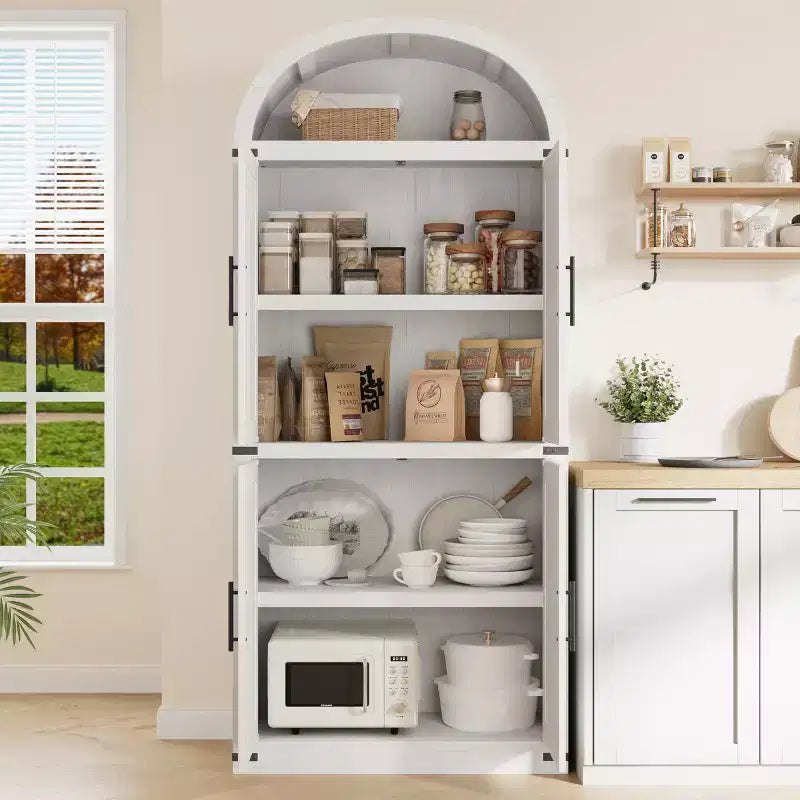 Arched Cabinet 71.6 Tall Kitchen Pantry, Farmhouse Storage Cabinet, Large Bookshelf with Doors, Arched Bookcase with Cabinets,5 Tier Kitchen Cabinets