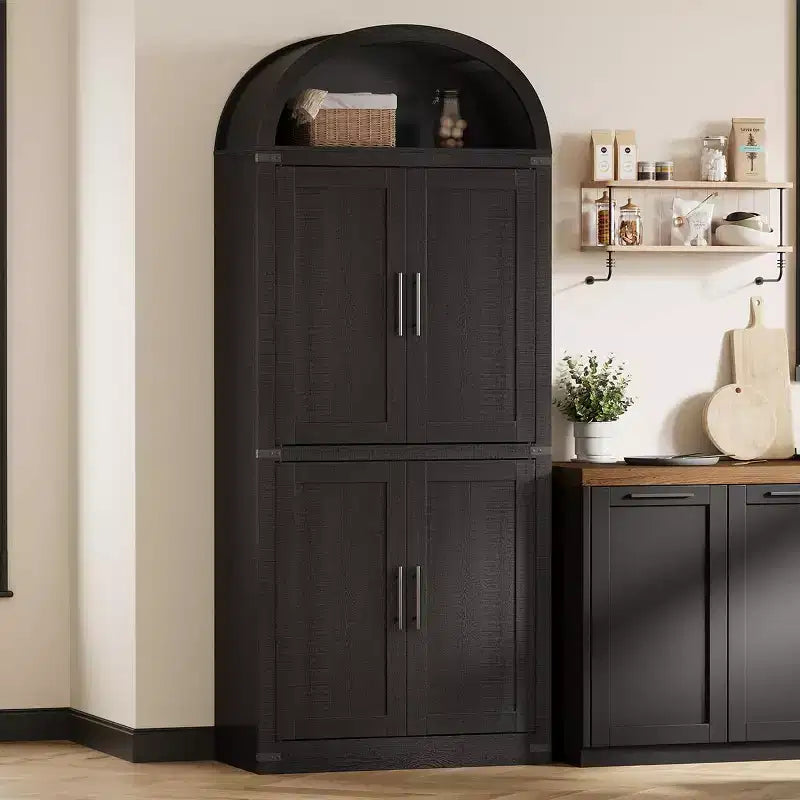 Arched Cabinet 71.6 Tall Kitchen Pantry, Farmhouse Storage Cabinet, Large Bookshelf with Doors, Arched Bookcase with Cabinets,5 Tier Kitchen Cabinets